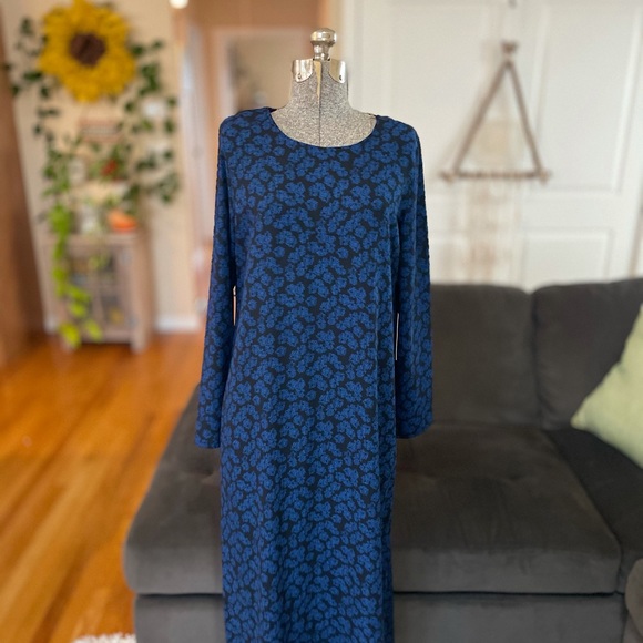 S NWT Elizabeth & James bohemian long sleeve crew neck blue black maxi dress - Picture 3 of 8
